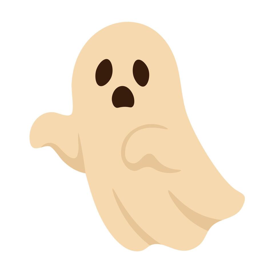 Scary cartoon ghost with open mouth. Flat spooky illustration on white background for Halloween. vector