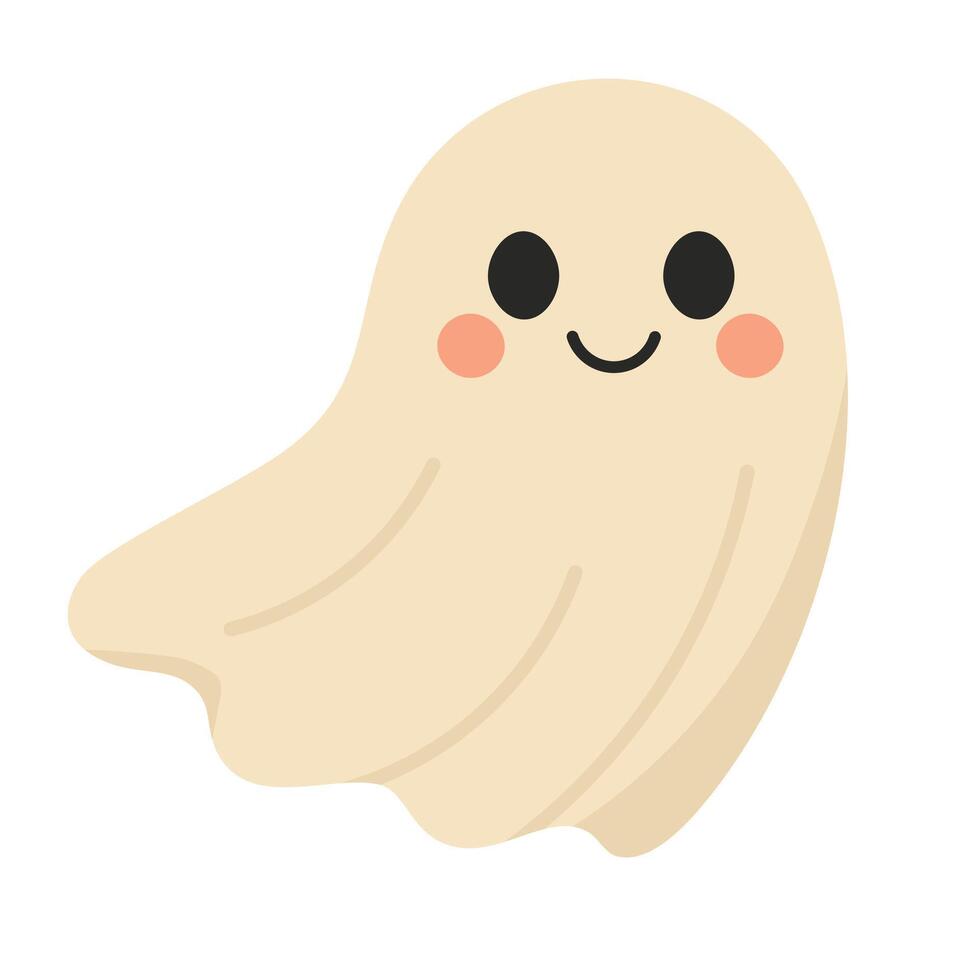 Cute smiling ghost in flat cartoon style. Funny Halloween illustration on white background. vector