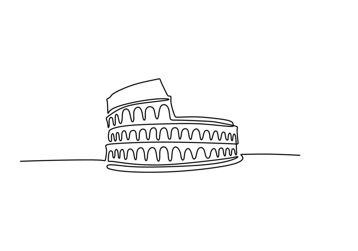 Colosseum in Rome One Line Drawing for Historic Landmark vector