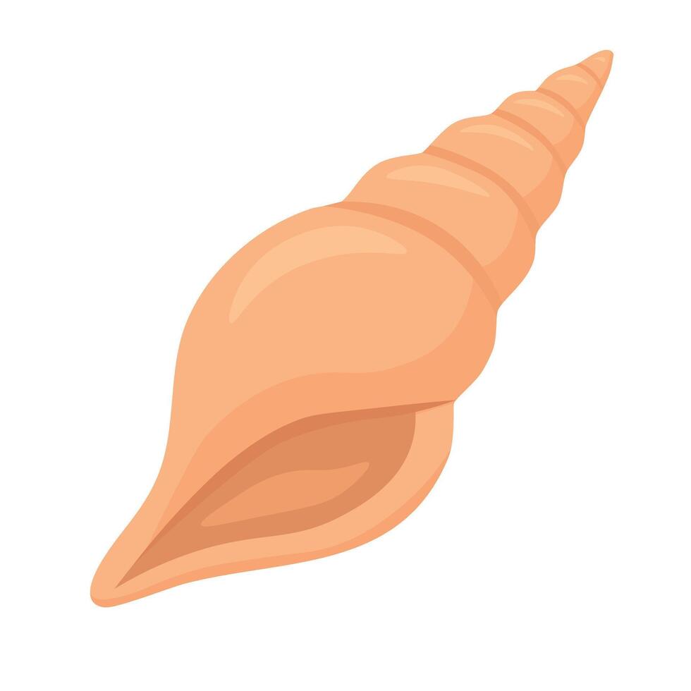 Cartoon spiral seashell with pointed tip. Flat illustration in soft warm orange tones. vector