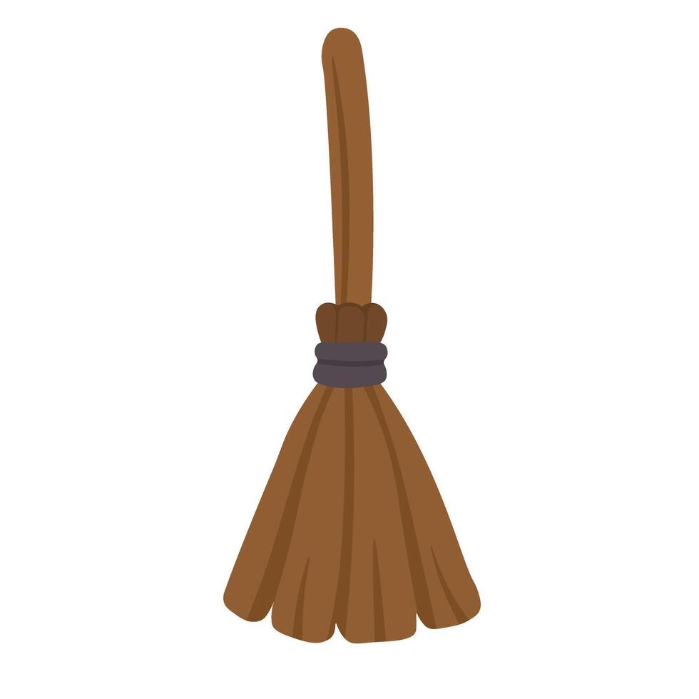 Old cartoon broom in flat style. Halloween illustration on white background with magical vibe. vector
