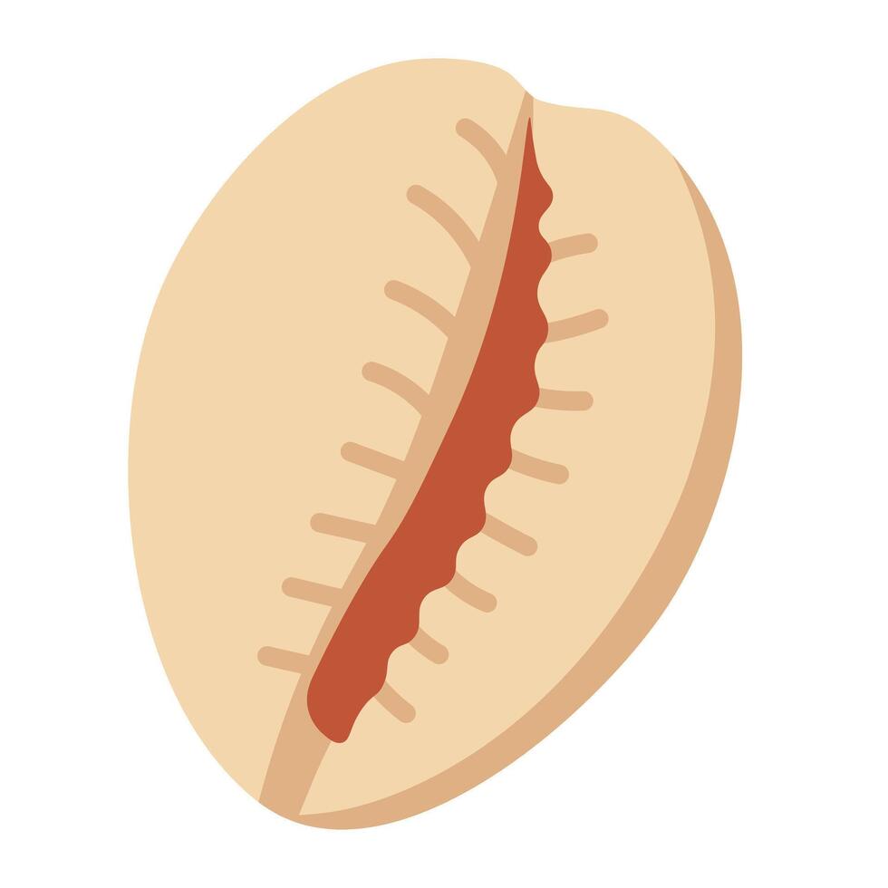 Cartoon cowrie shell with smooth surface. Flat illustration in soft beige marine tones. vector