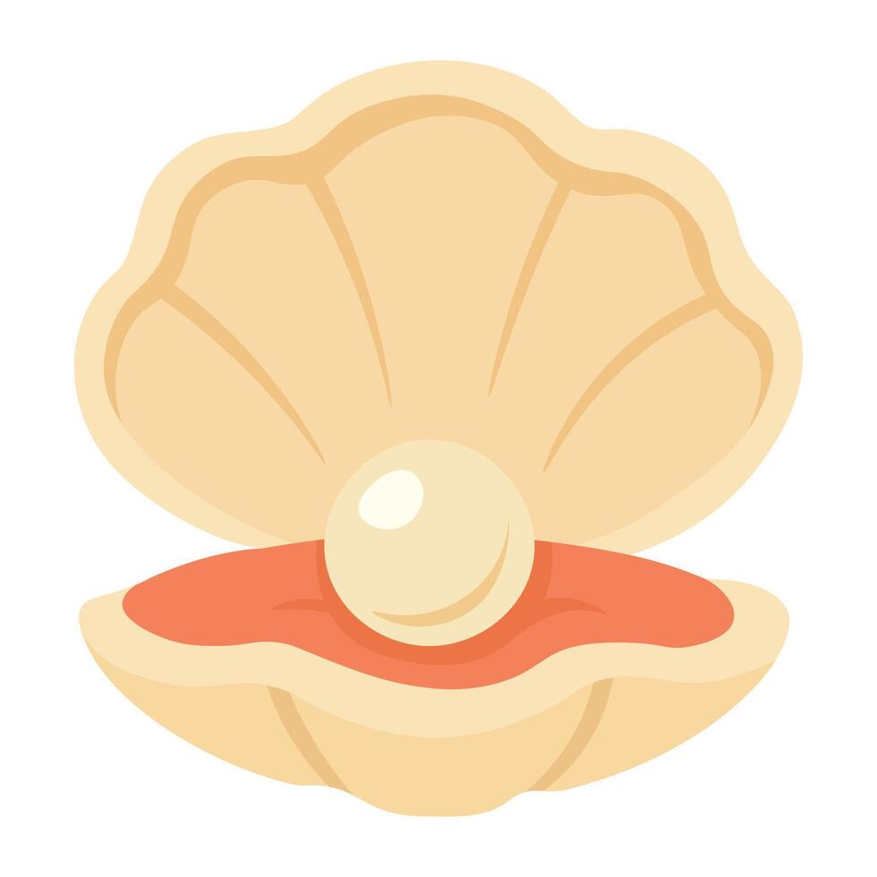 Cartoon open shell with pearl inside. Flat illustration in soft marine color palette. vector