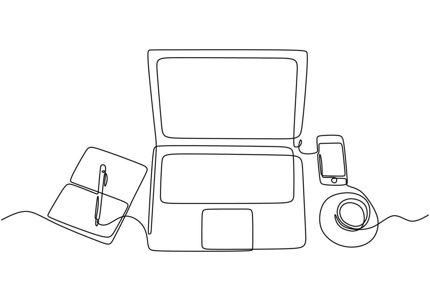 Office Essentials One Line Drawing for a Workspace Concept vector