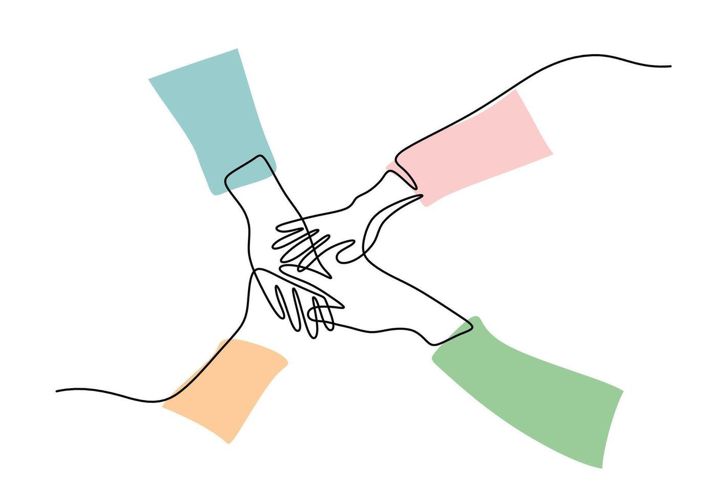 Unity concept continuous line drawing of joined hands vector