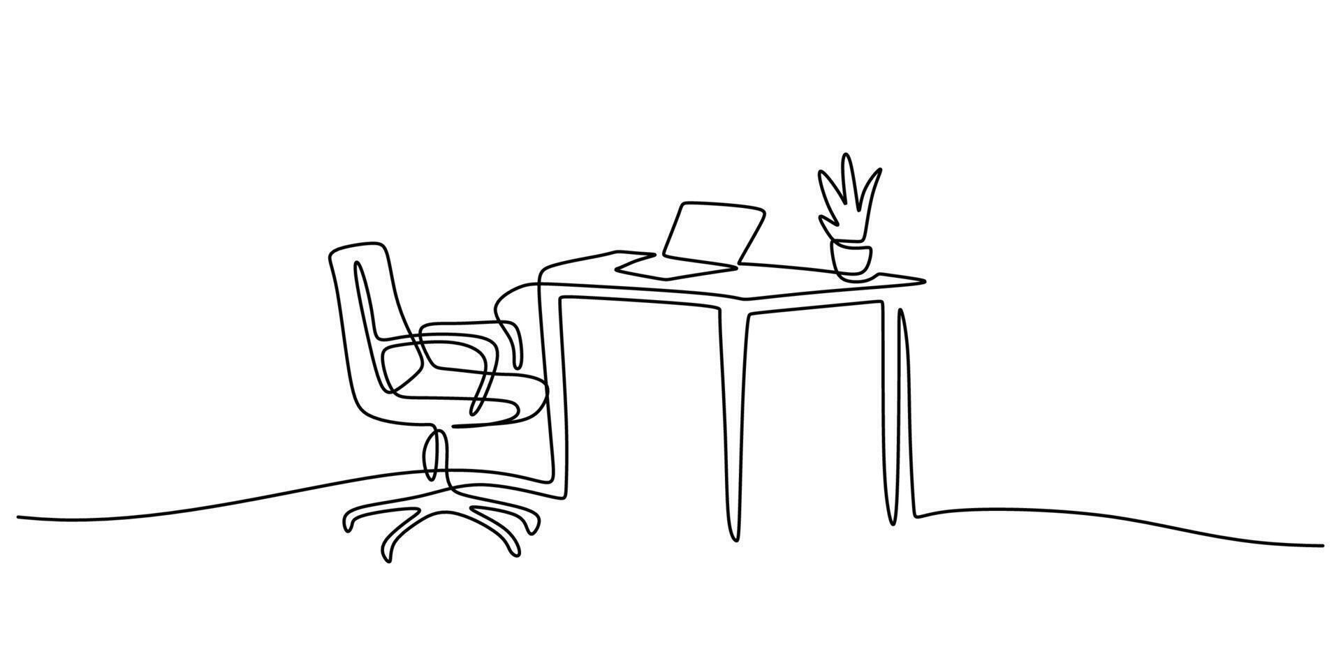 Minimalist Workspace Continuous Line Drawing for Creative Focus vector