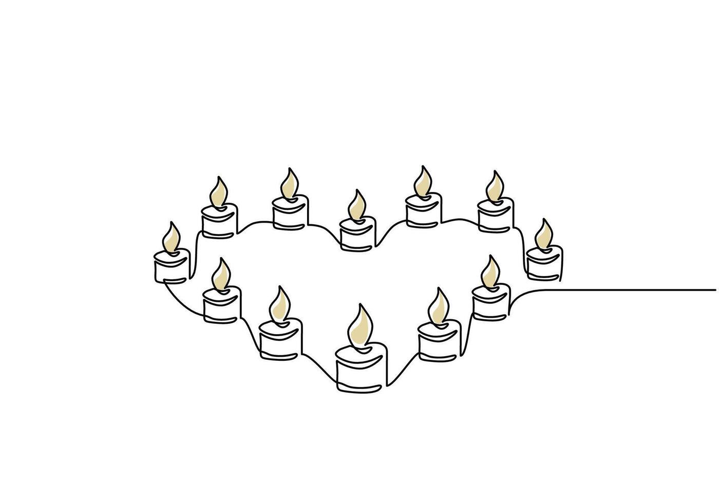 Candles Forming Heart Shape Continuous Line Drawing for Romance vector