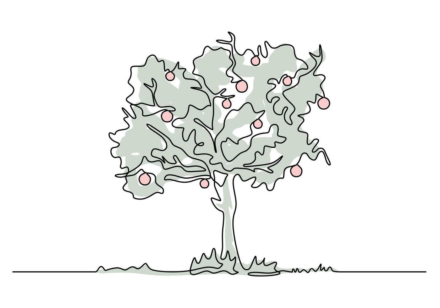 Apple Tree Continuous Line Drawing as Nature Growth Symbol vector