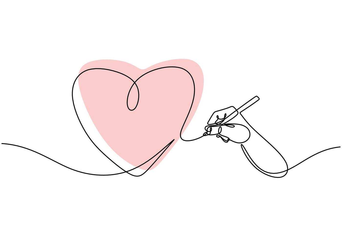 Hand Drawing Pink Heart One Line Drawing for Emotional Expression vector