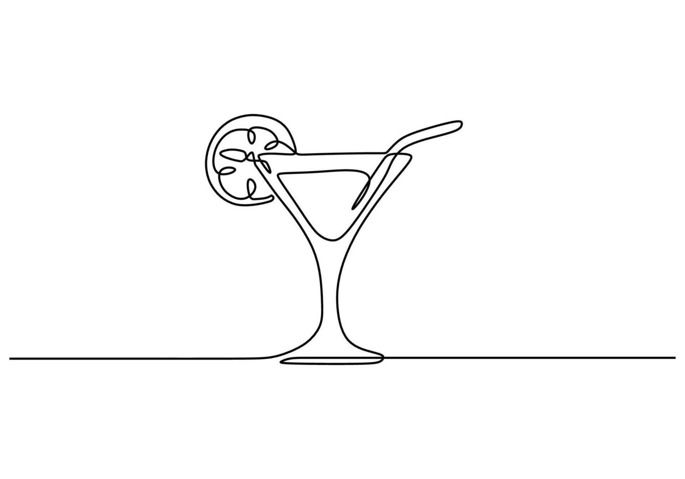 Wineglass with cocktail one line drawing for bar concept vector