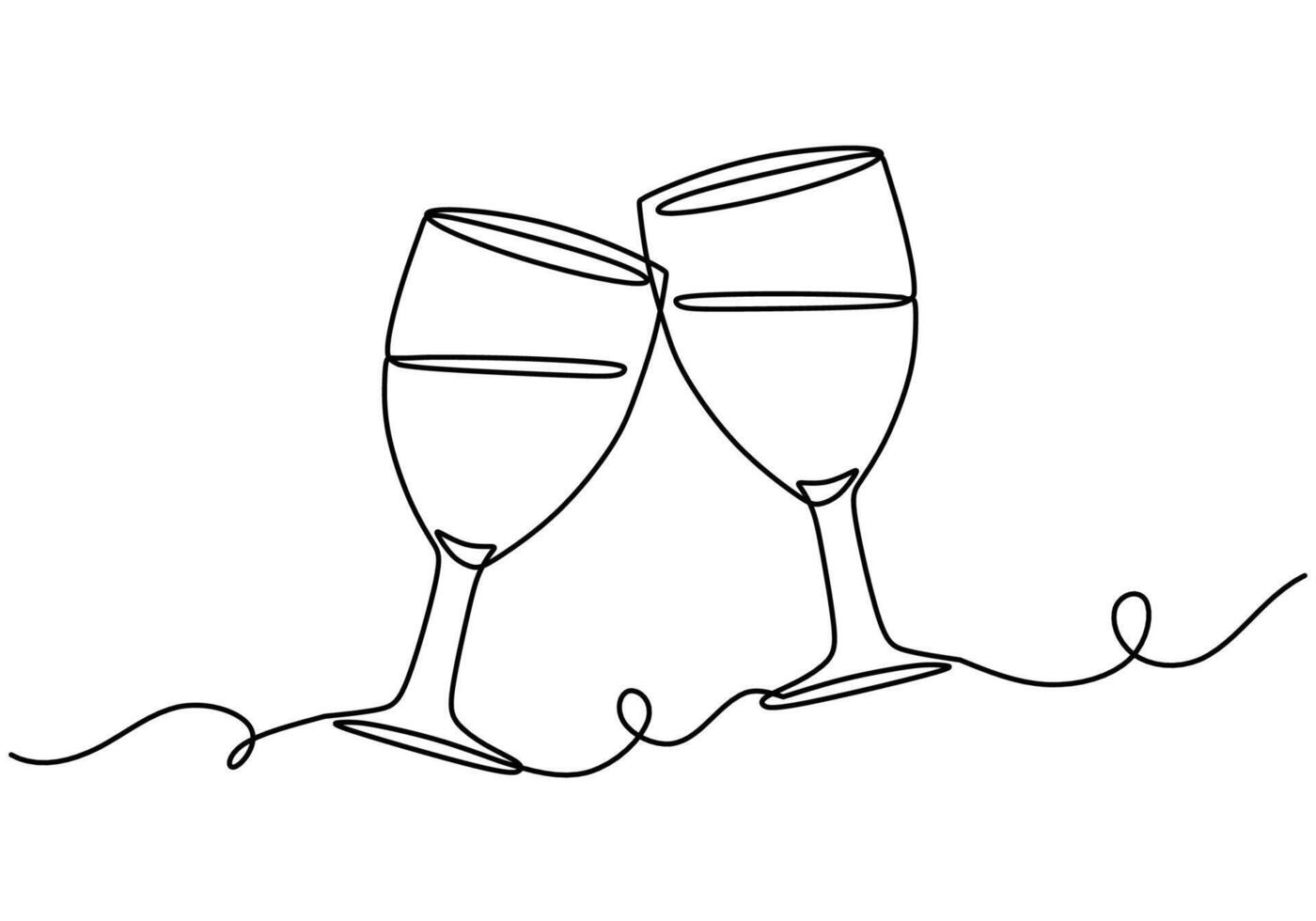Clinking wine glasses one line drawing for celebration toast vector