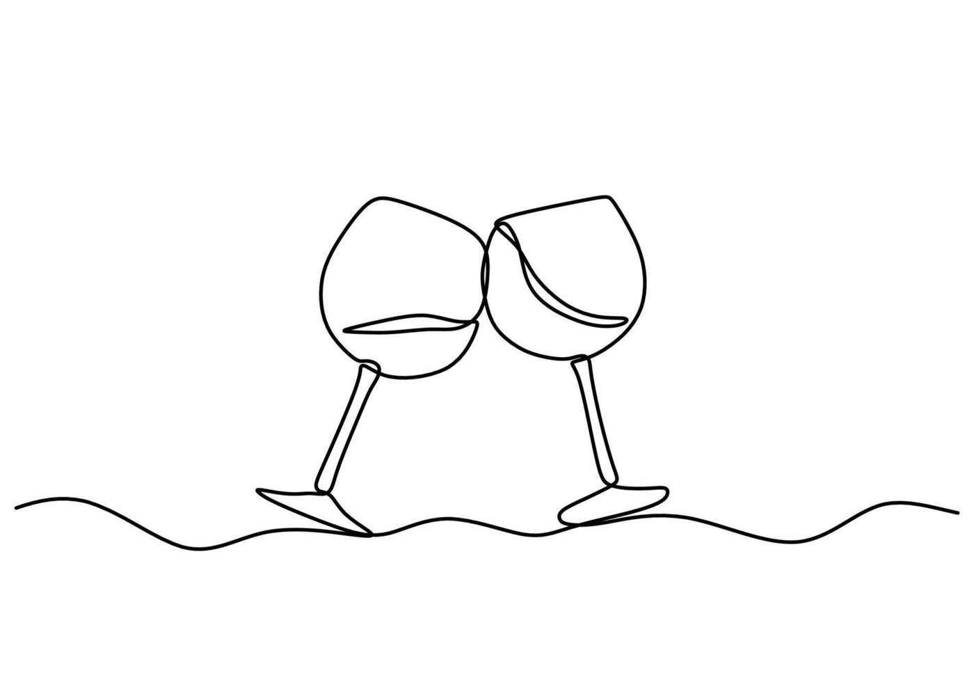 Toast celebration one line art with red wine glasses vector