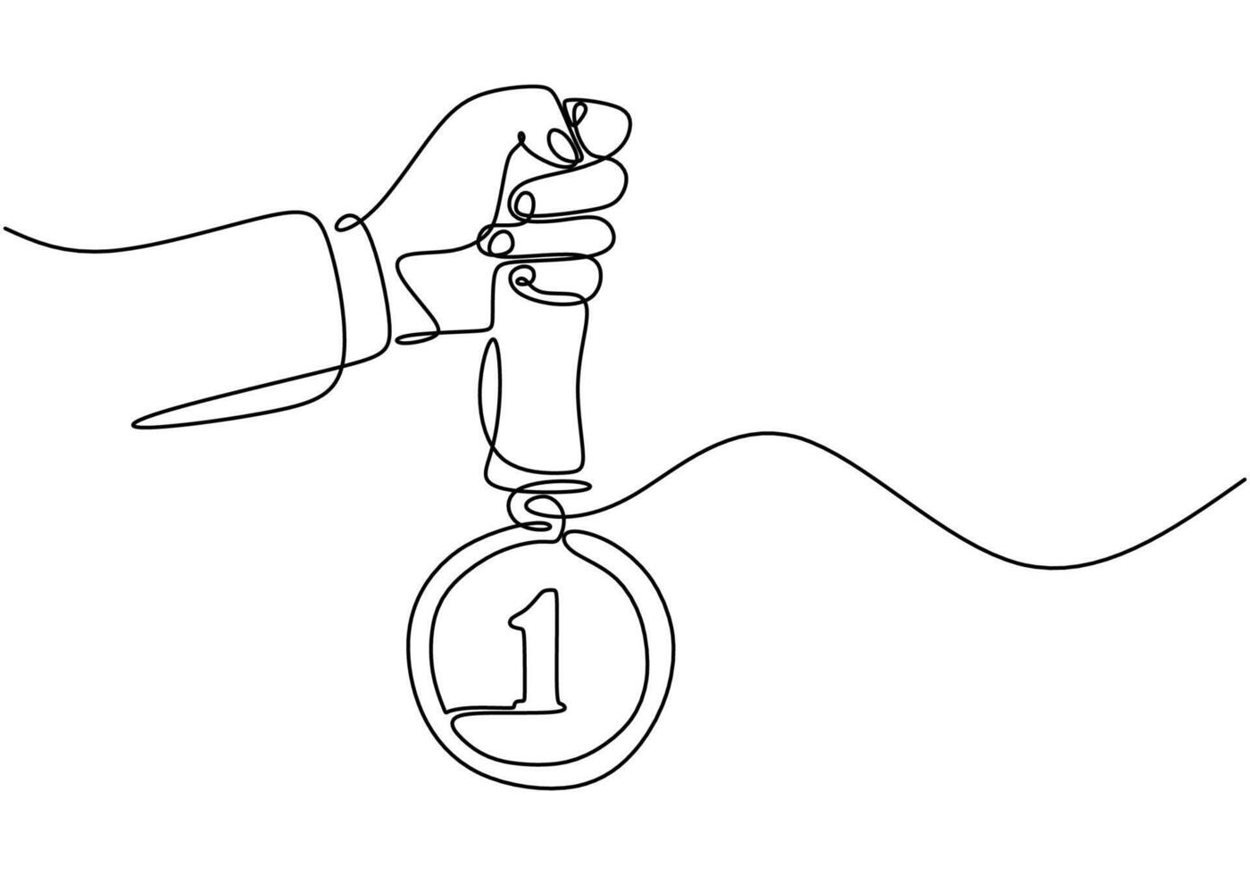 Medal Holding One Line Drawing for Achievement Success vector