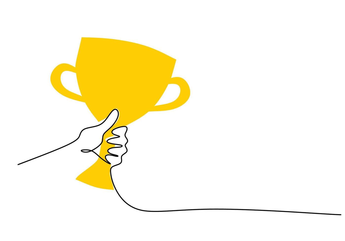 Victory Hand Lifting Trophy One Line Drawing for Sports Achievement vector