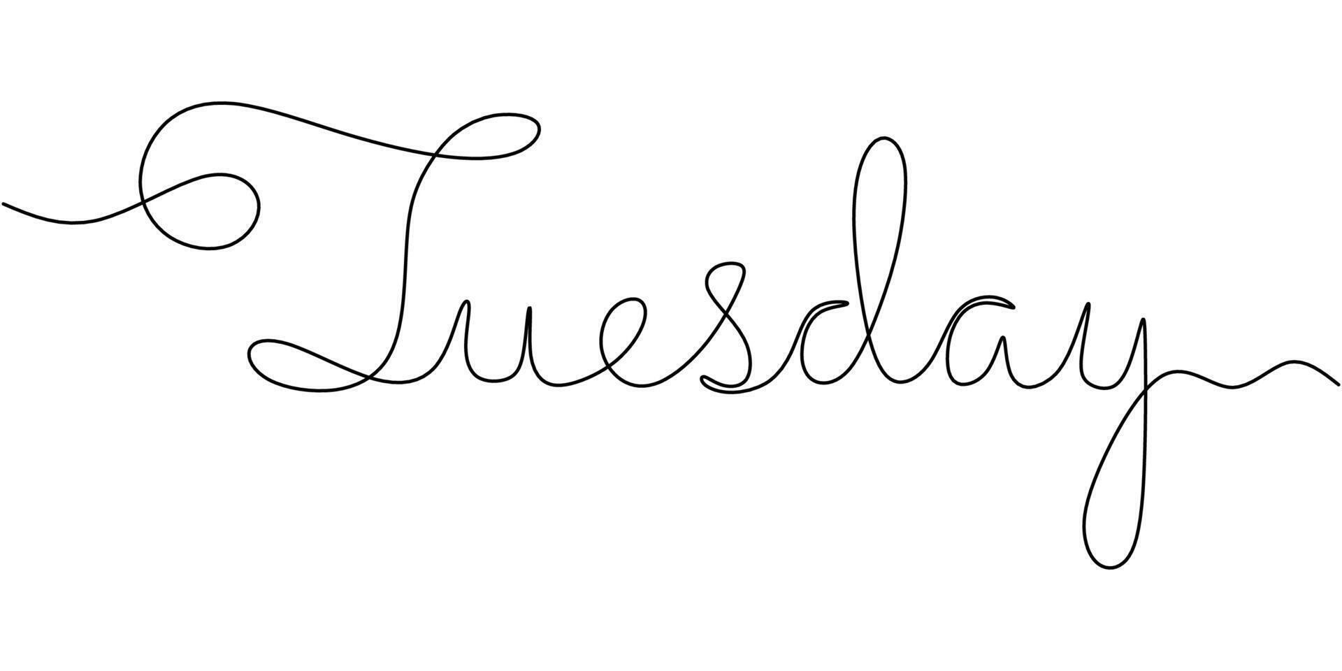 Tuesday Word One Line Drawing for Minimalist Schedule Icon Design vector