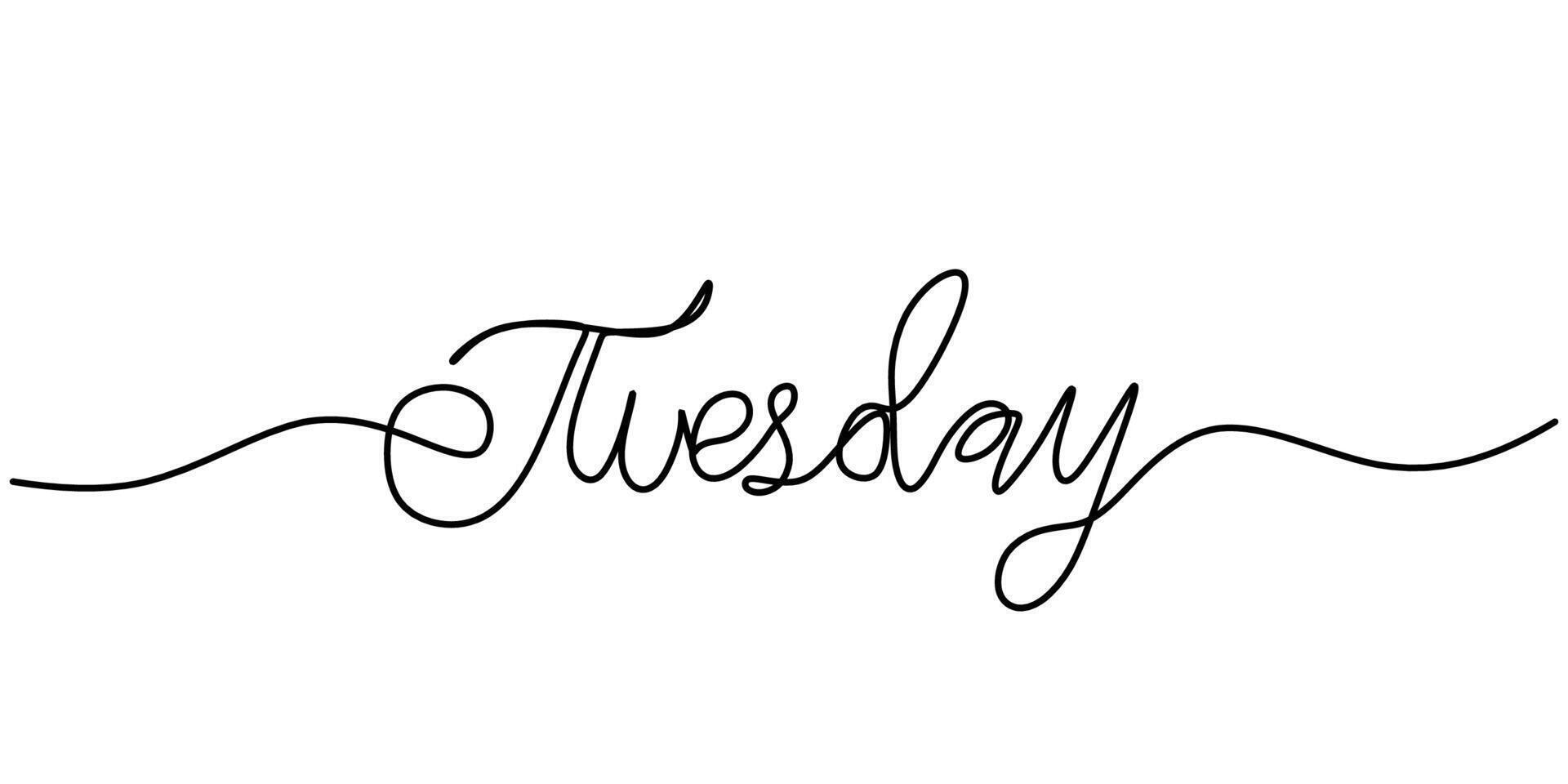 Tuesday Text Continuous Line Drawing for Mobile App Design vector
