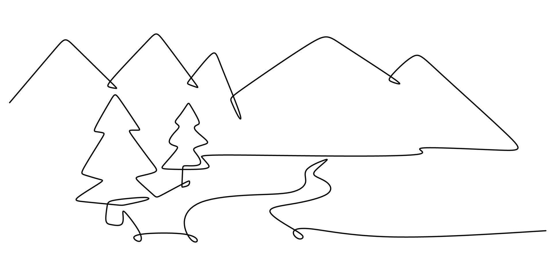 Mountains Landscape One Line Drawing for Adventure Brands vector