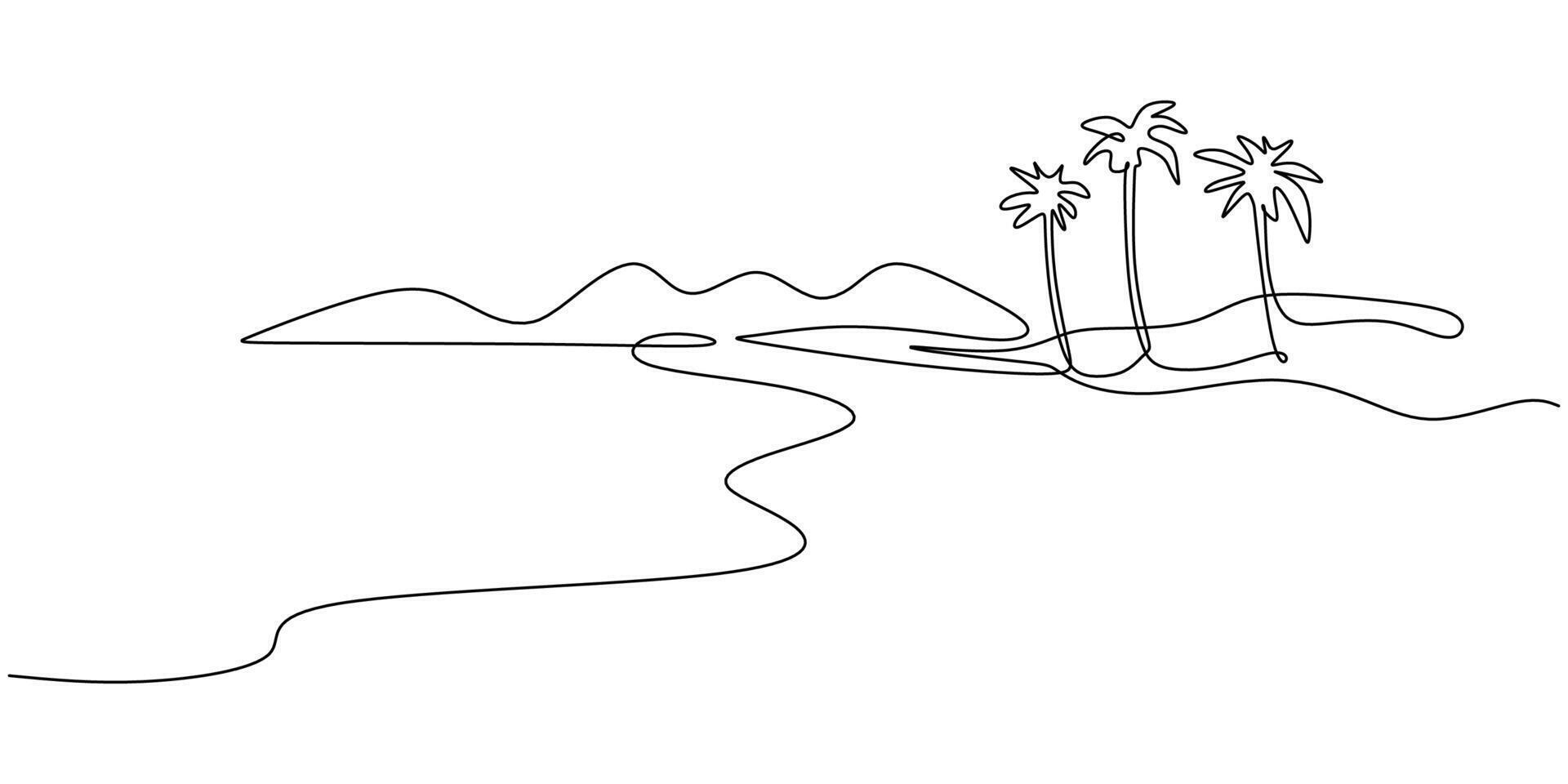 Tropical Landscape One Line Drawing for Travel and Wellness vector