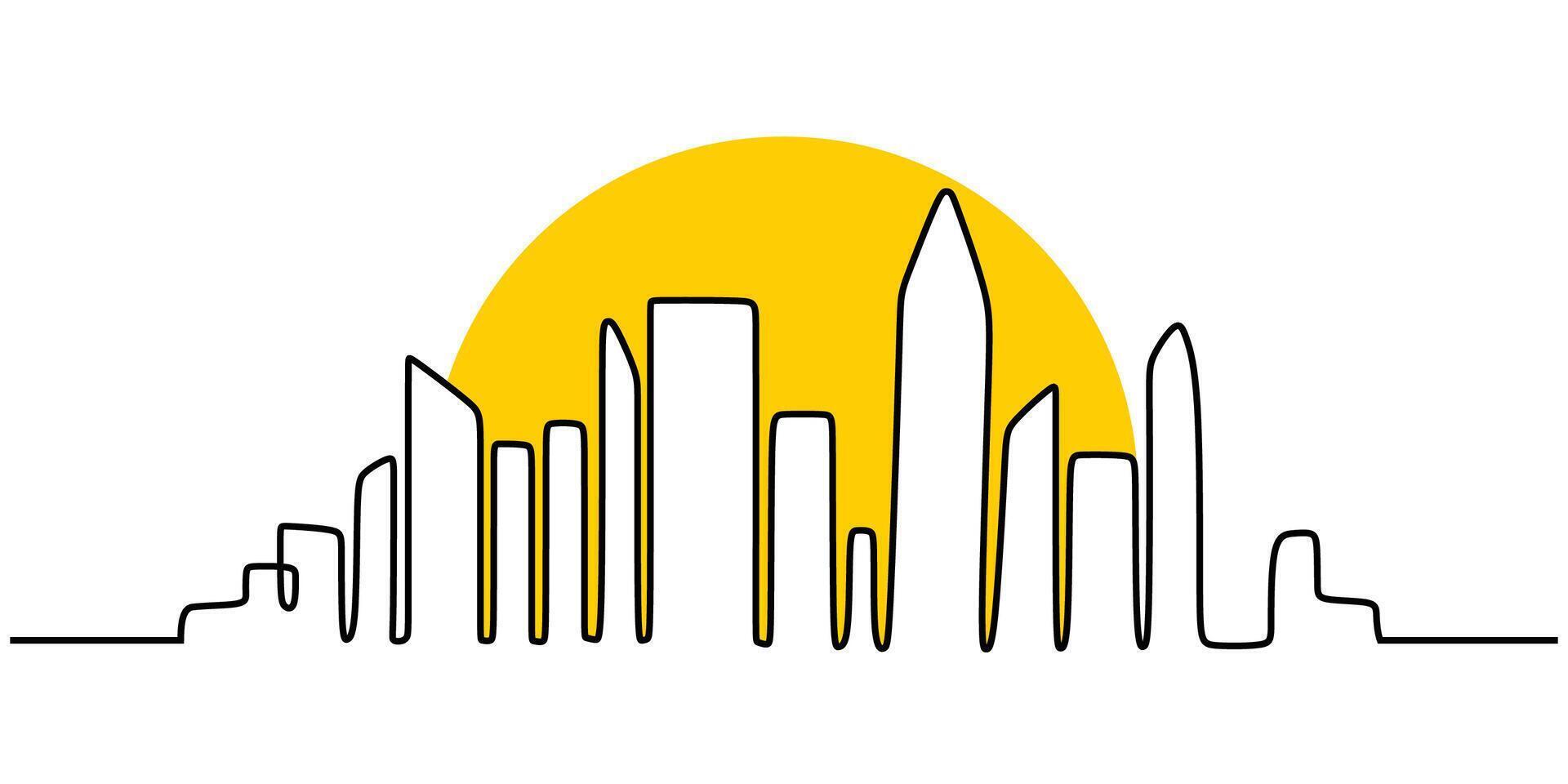 Downtown Cityscape One Line Drawing for Urban Business Themes vector