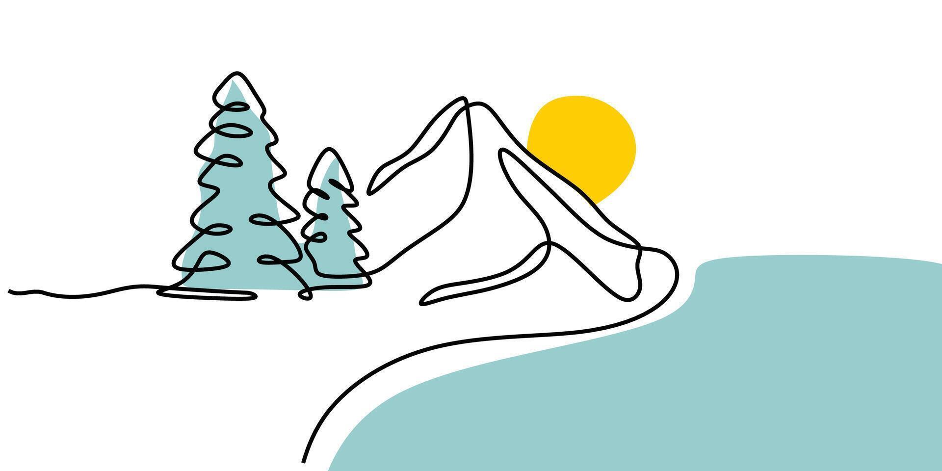 Mountain Range One Line Drawing for Outdoor and Nature Brands vector
