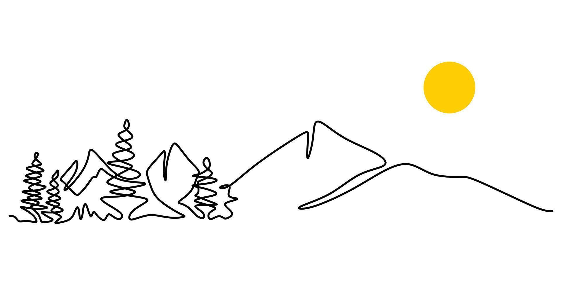 Mountainscape Continuous Line Drawing for Hiking Adventure Design vector
