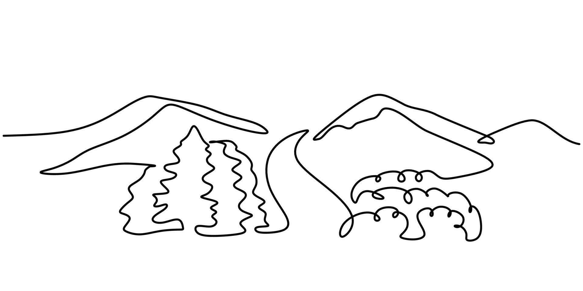 Pine Forest and Mountain One Line Drawing for Cabin and Nature Brands vector
