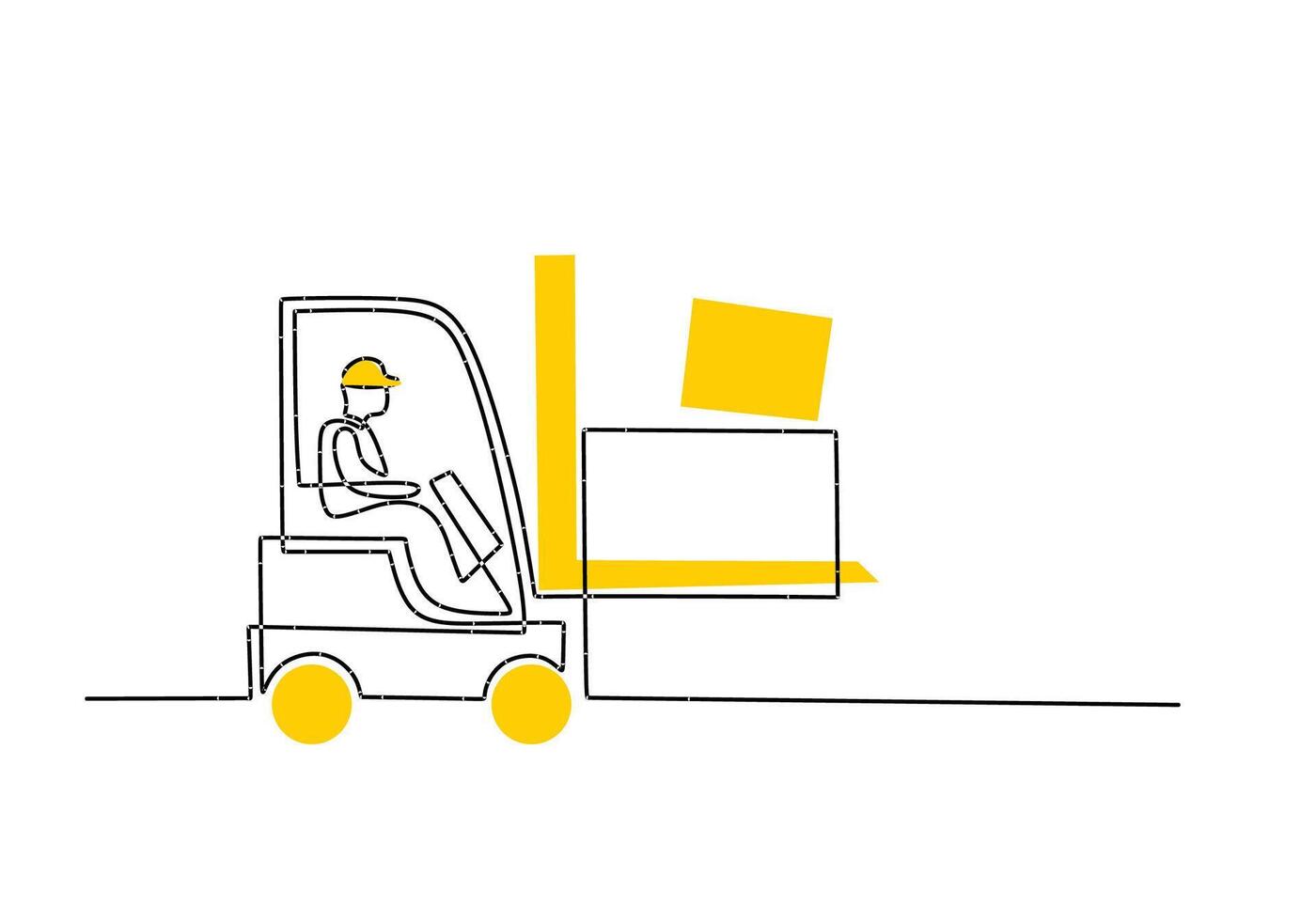 Forklift One Line Drawing with Boxes for Warehouse and Logistics vector