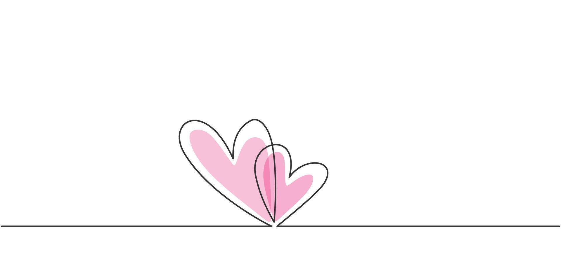 Two Hearts Continuous Line Drawing for Romantic Cards vector