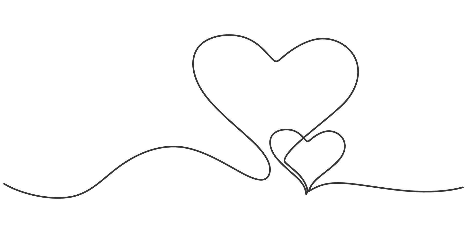 Two Hearts Continuous Line Drawing for Couple and Love Icons vector