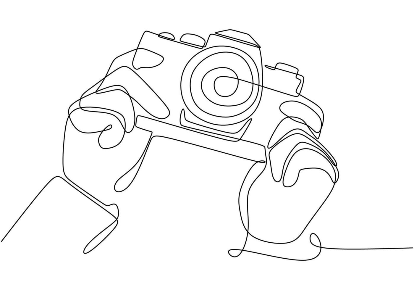 Hand Holding Camera One Line Drawing for Photo Blog vector