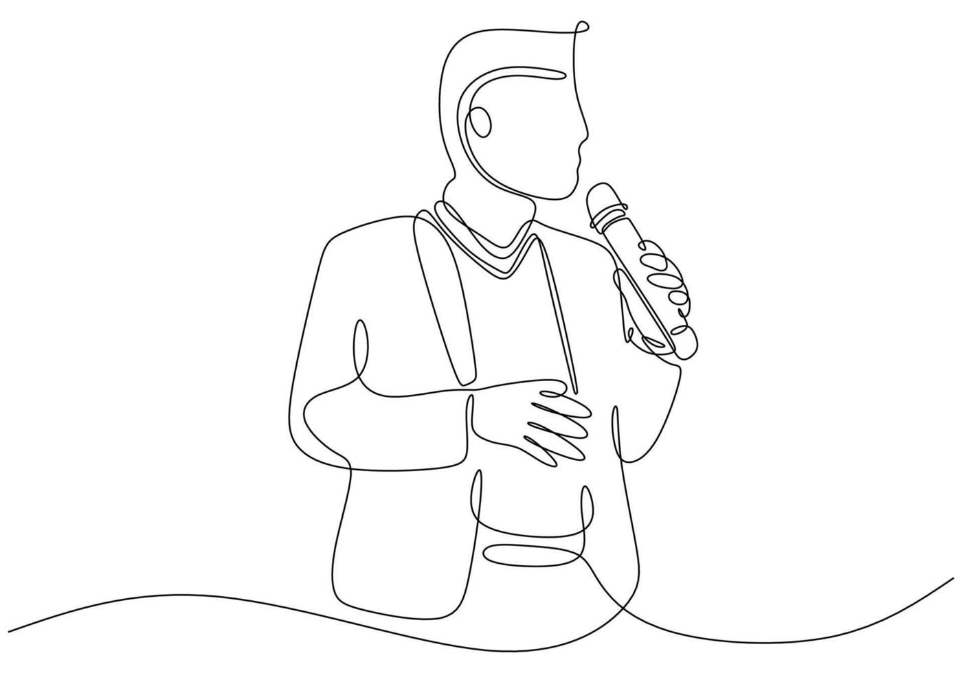 Young Man Singing Karaoke One Line Drawing for Music Event vector
