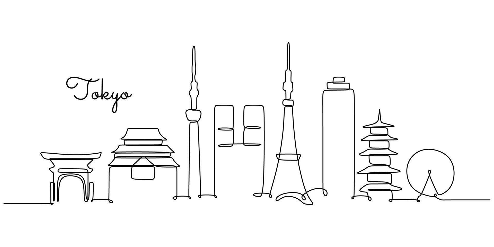 Tokyo Japan Skyline One Line Drawing for Website Art vector