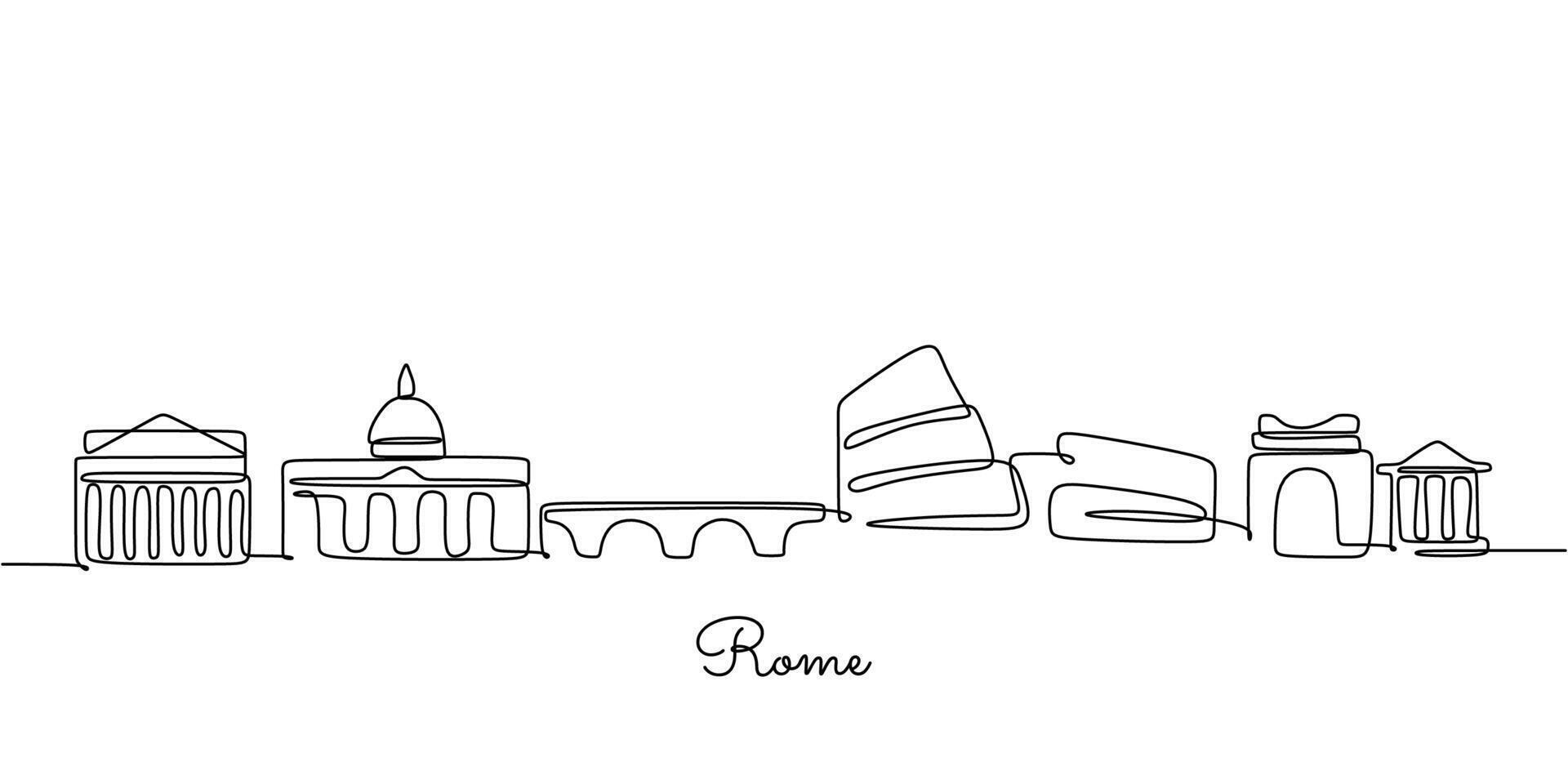 Rome Skyline Continuous Line Drawing for History Blog vector