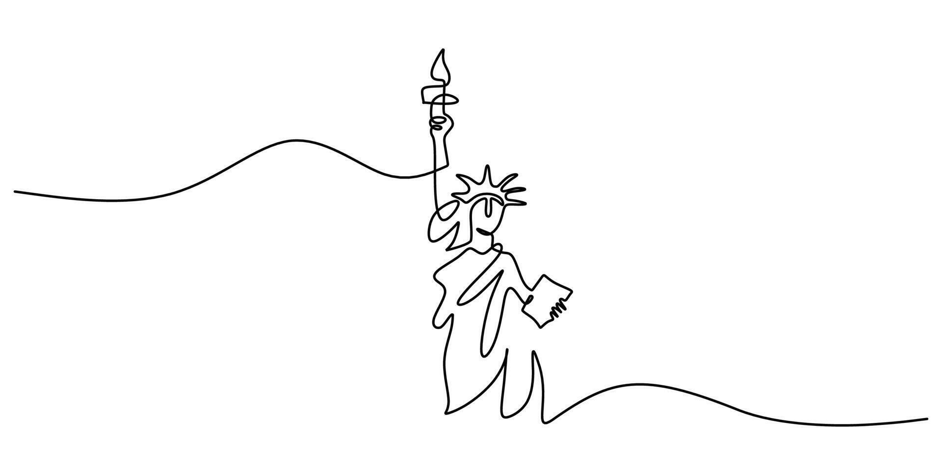 Statue of Liberty One Line Drawing for American Travel vector