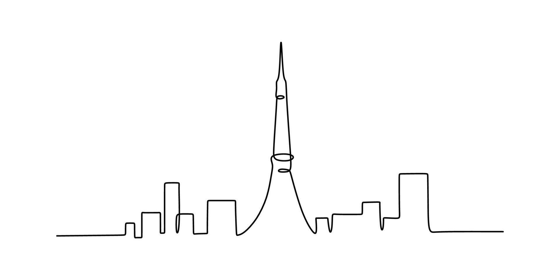 Paris Skyline One Line Drawing for French Travel Illustration vector