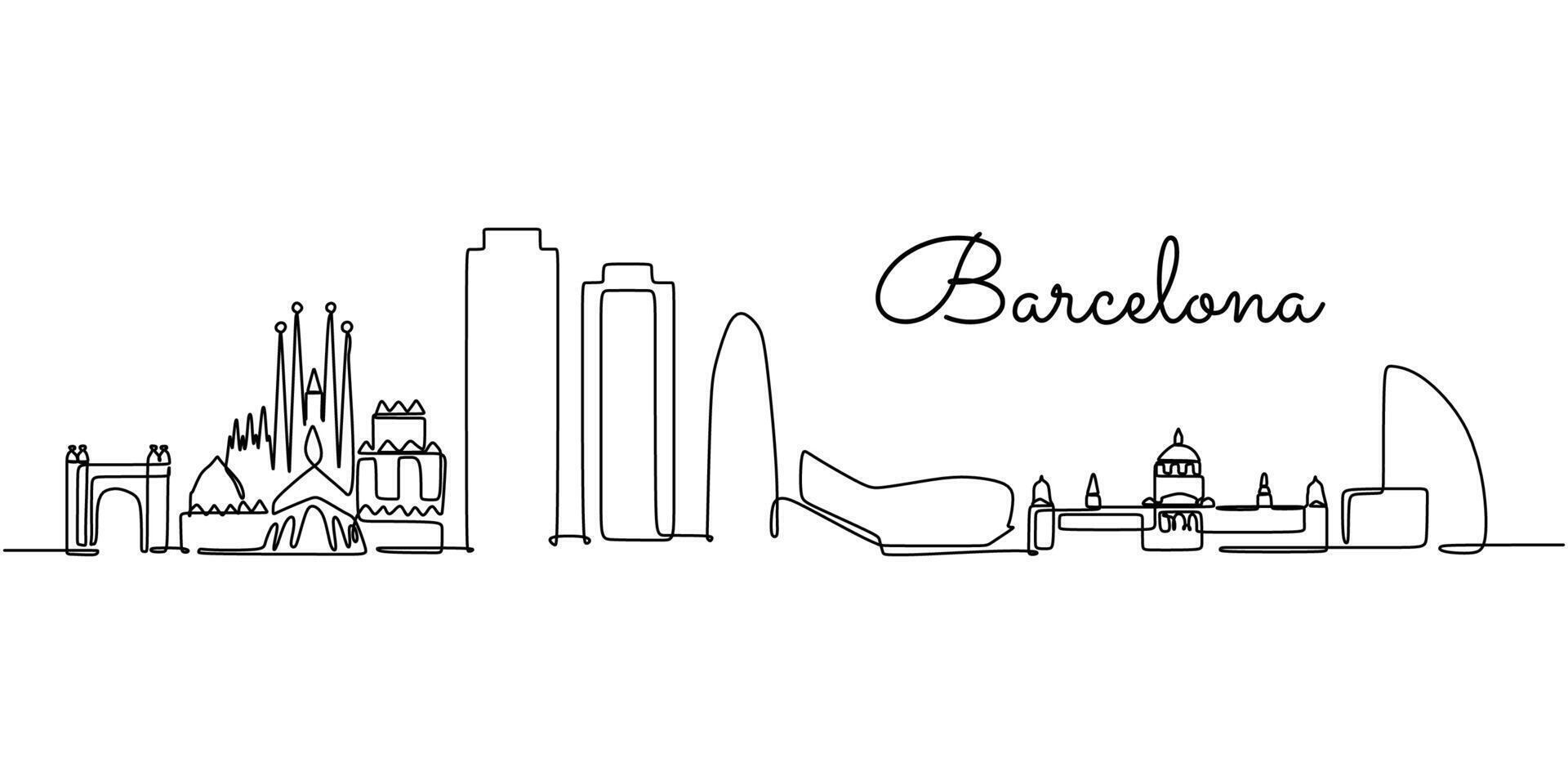 Barcelona Skyline Continuous Line Drawing for Travel Poster vector