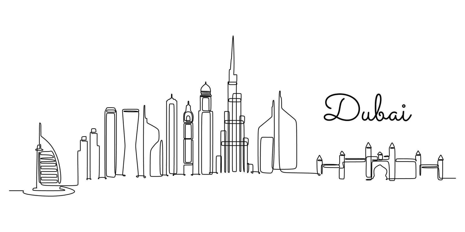 Dubai City Skyline One Line Drawing for Travel Website vector