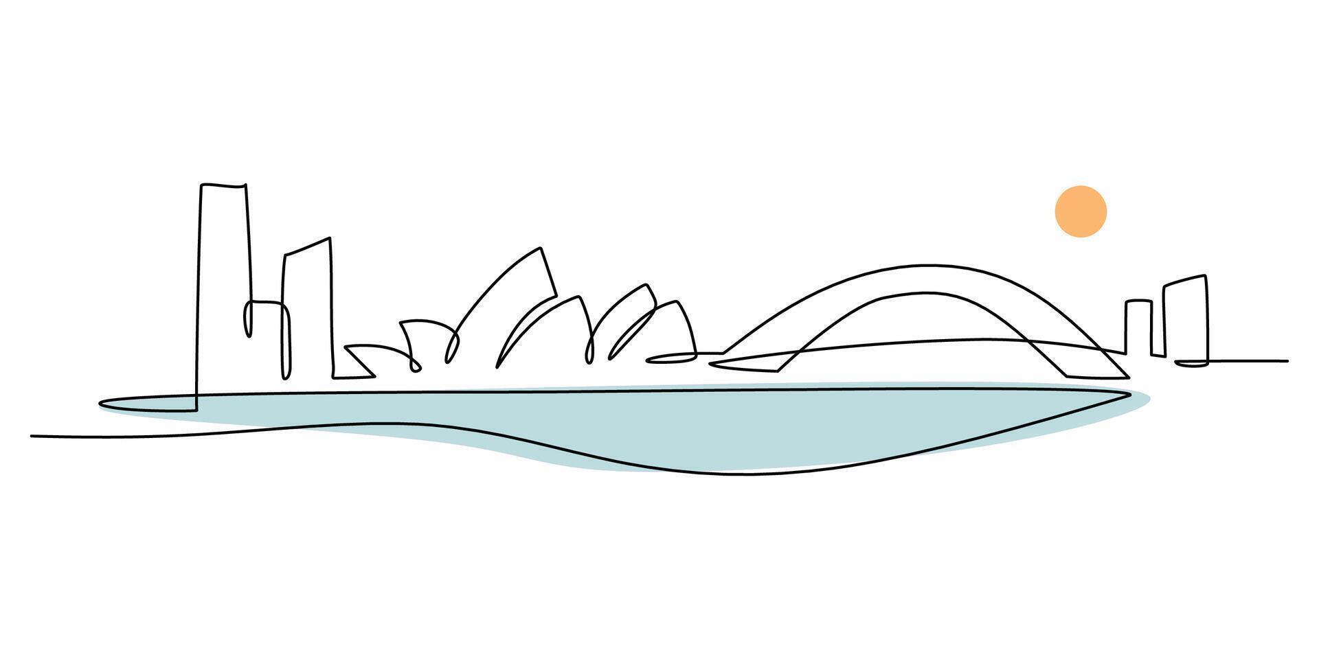Sydney Australia Skyline One Line Drawing for Tourism vector