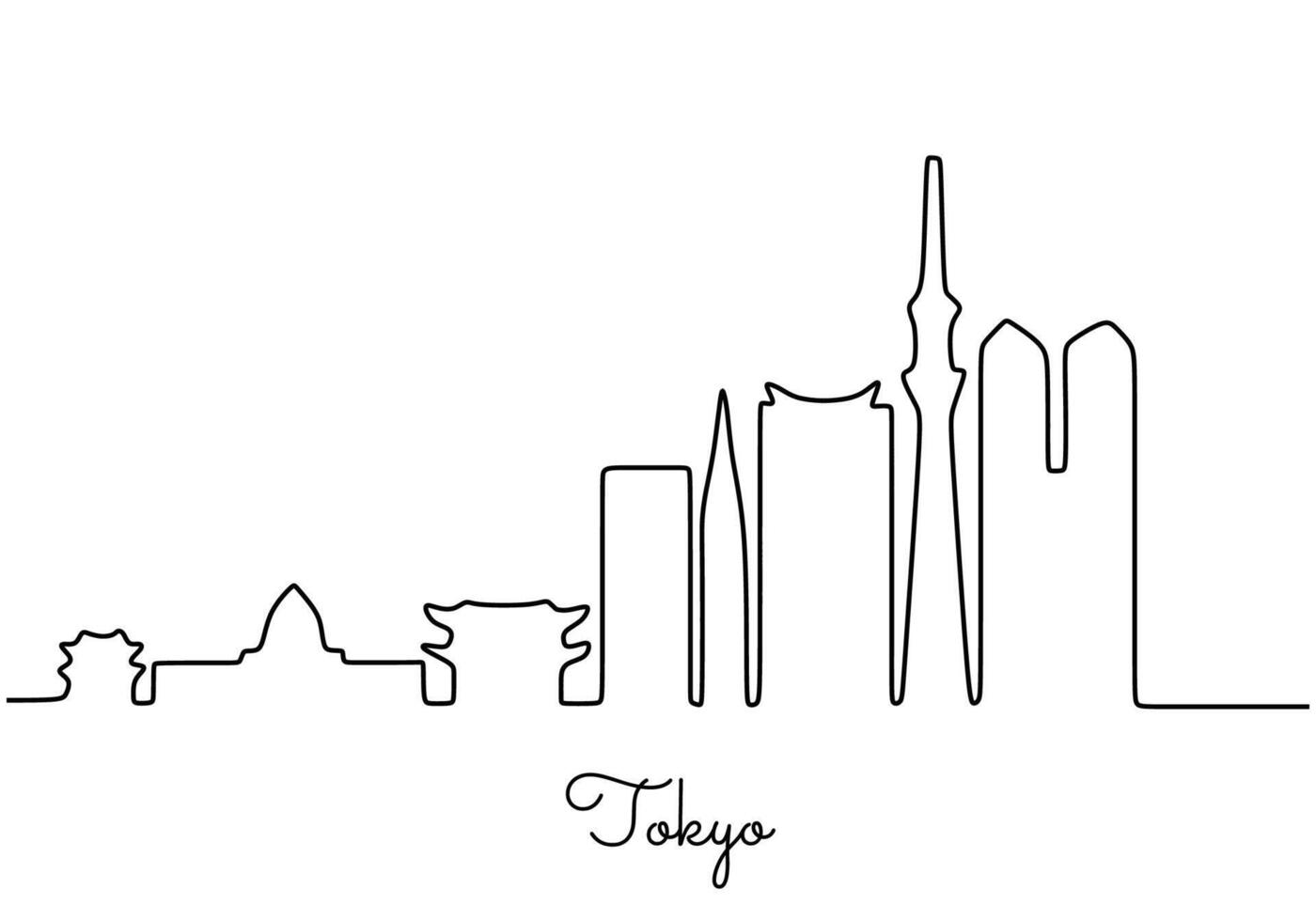 Tokyo Japan Skyline Continuous Line Drawing for Travel vector