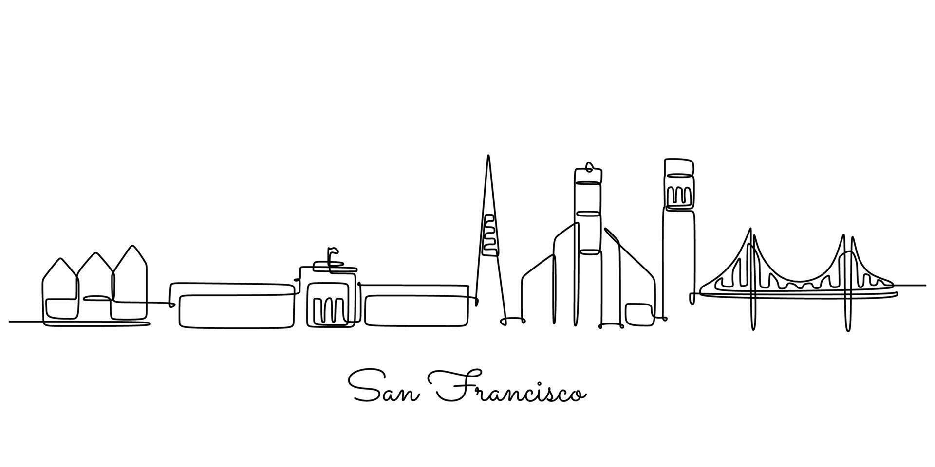San Francisco Skyline One Line Drawing for Travel Poster vector