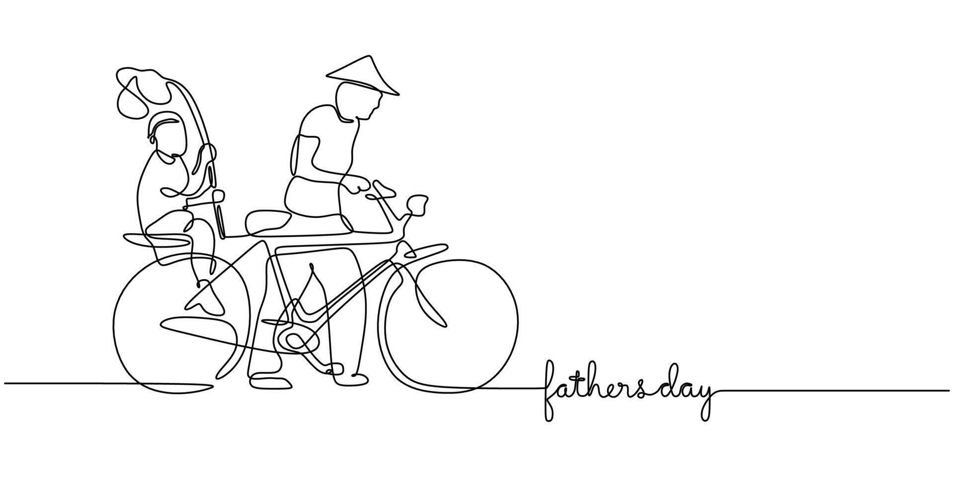 Father and Kid on Bicycle One Line Drawing for Family Poster vector