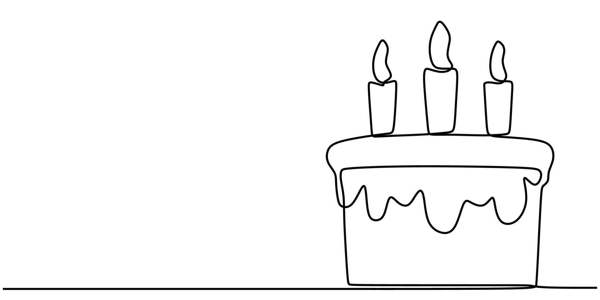 Birthday Cake with Candle Continuous Line Drawing for Holiday Banner vector