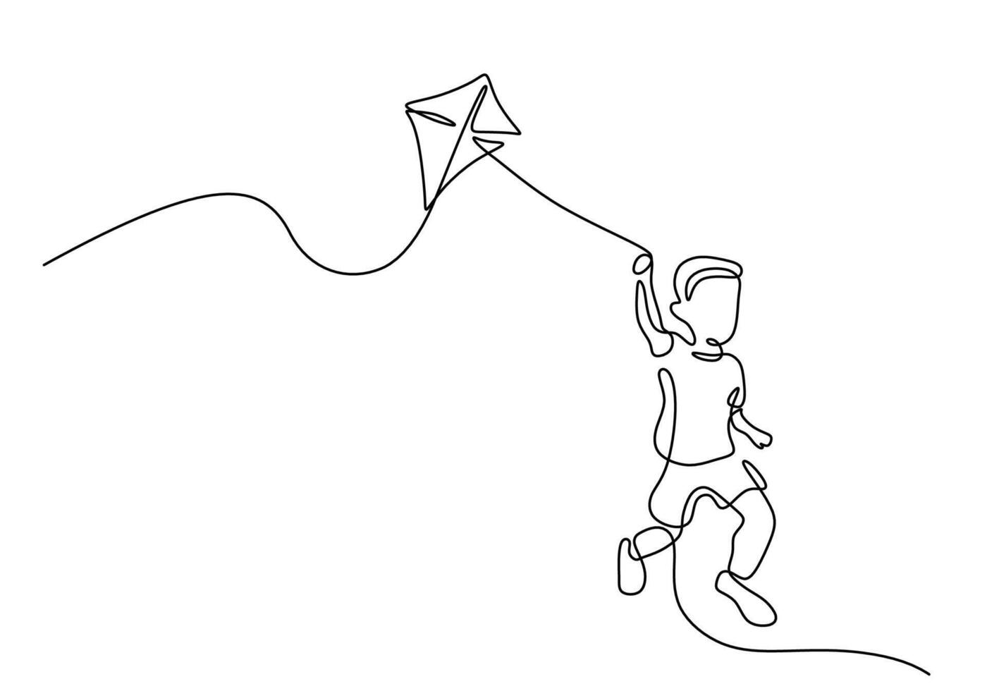 Joyful Child with Kite One Line Drawing for Kids Festival Logo vector