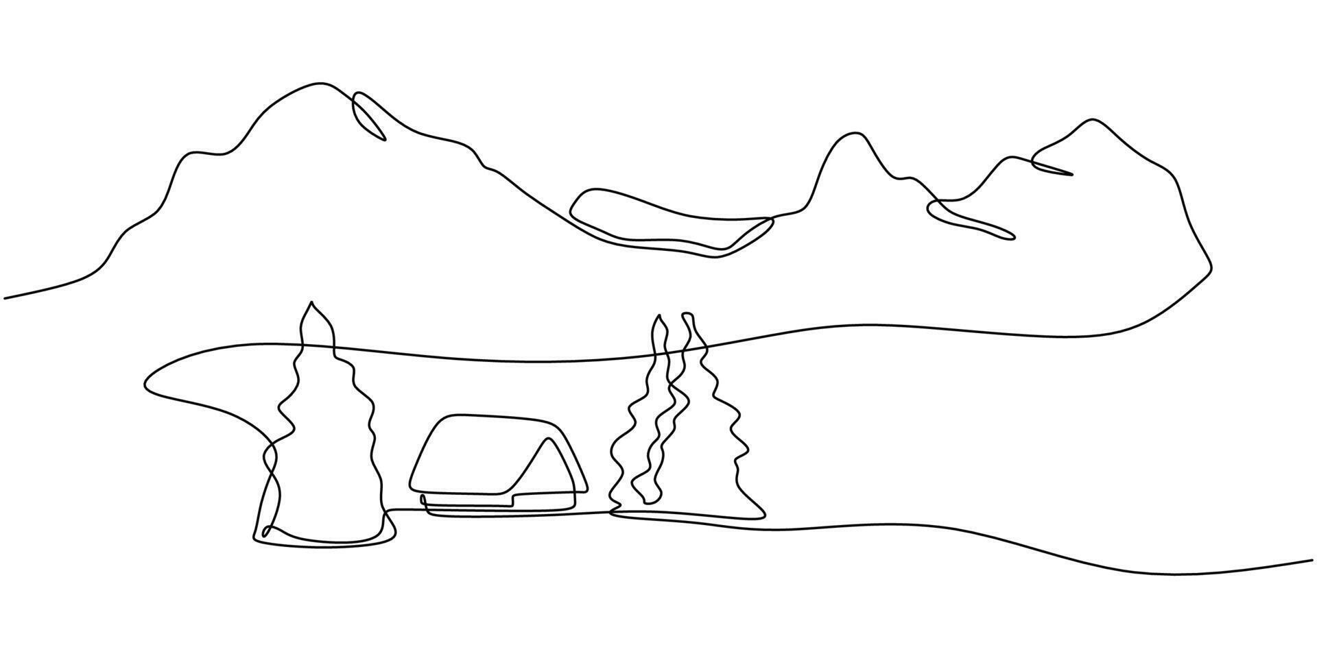 Forest, Mountain, and River One Line Drawing for Eco Travel Poster vector
