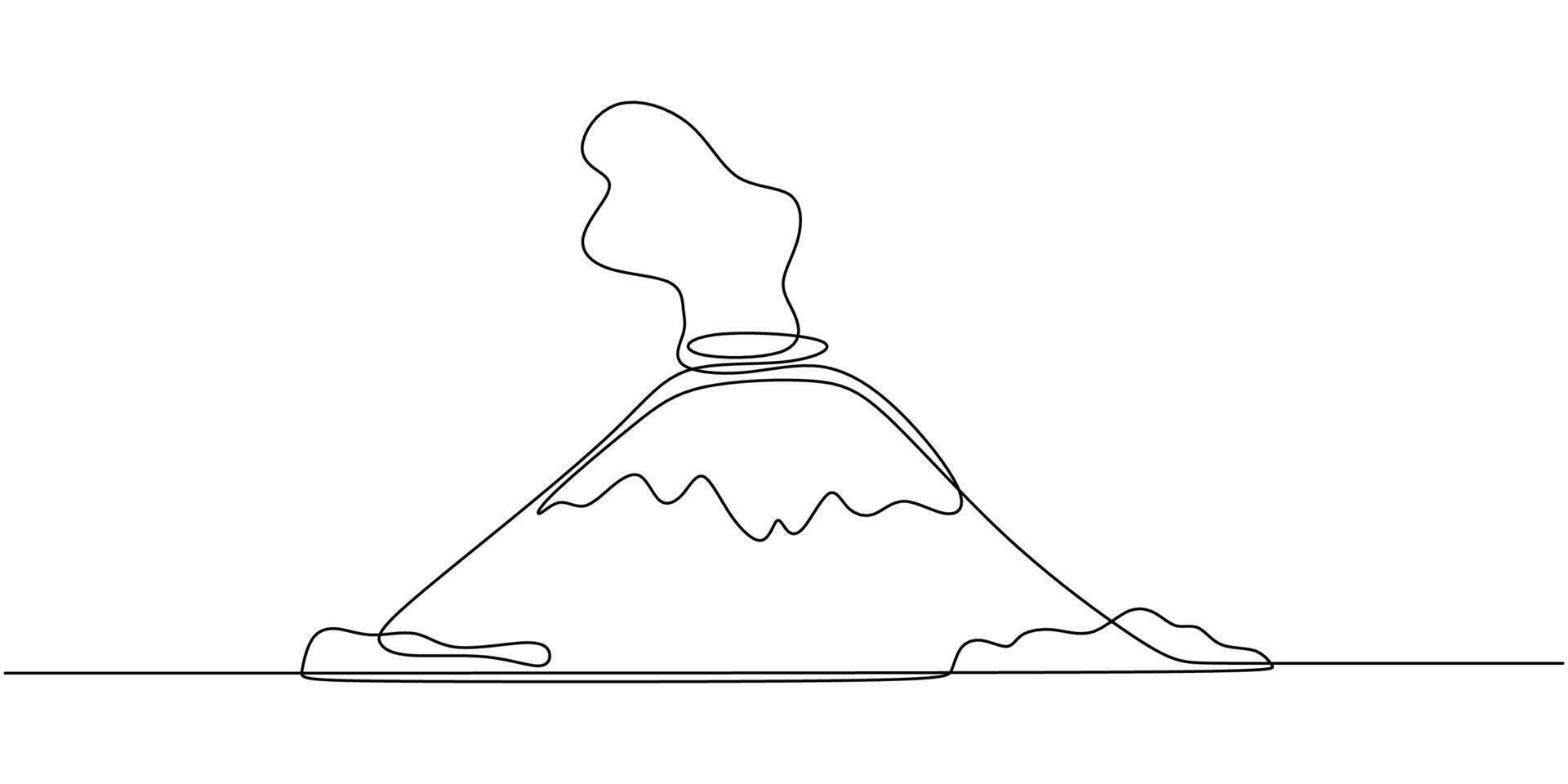 Mountain Range with Volcano One Line Drawing for Adventure Poster vector