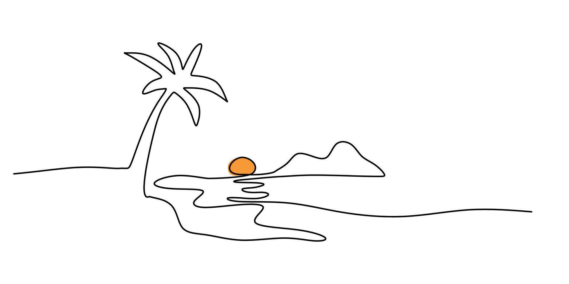 Sunset Beach Continuous Line Drawing for Travel Blog vector