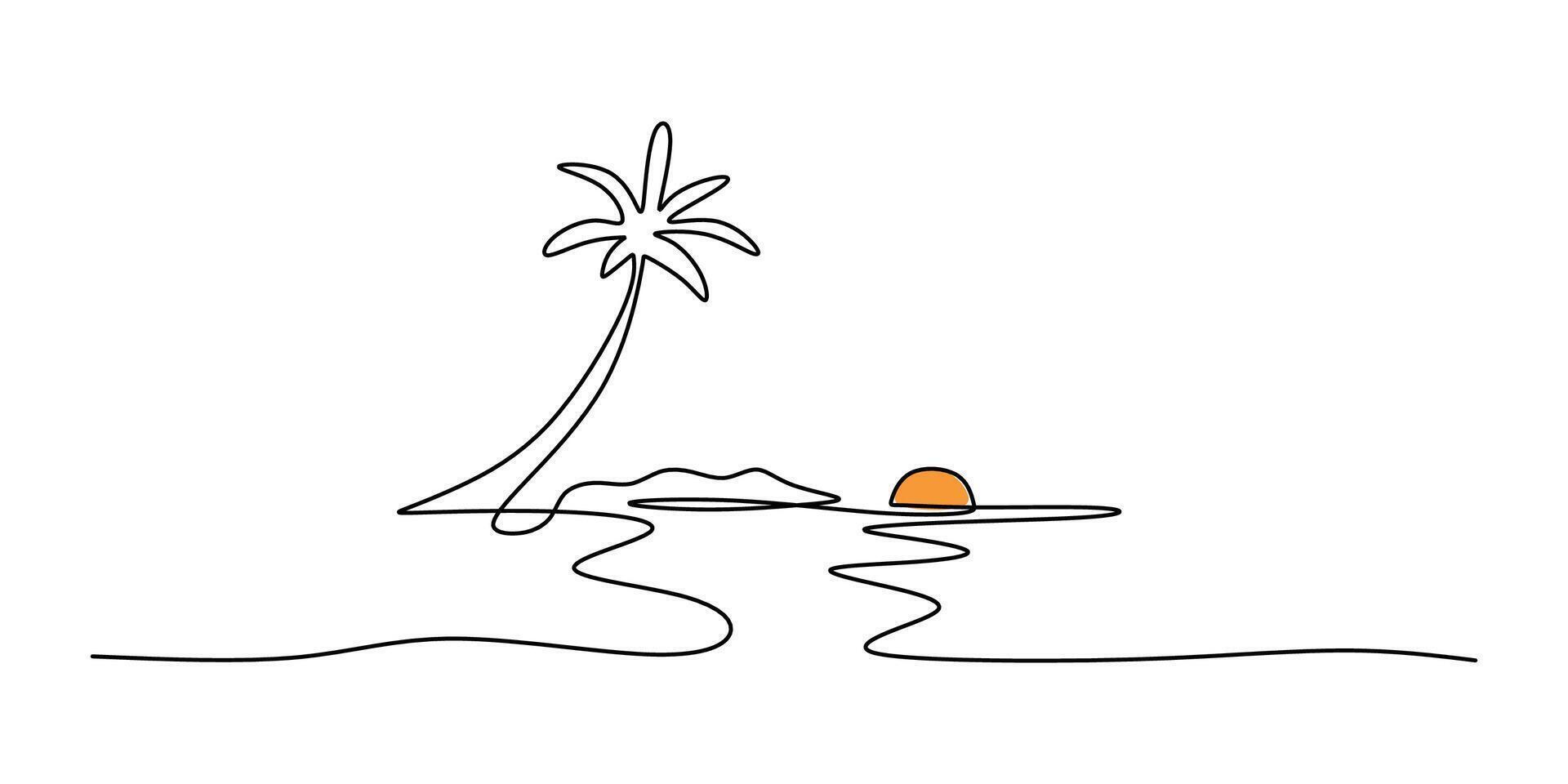 Beach Panorama One Line Drawing for Travel Poster vector