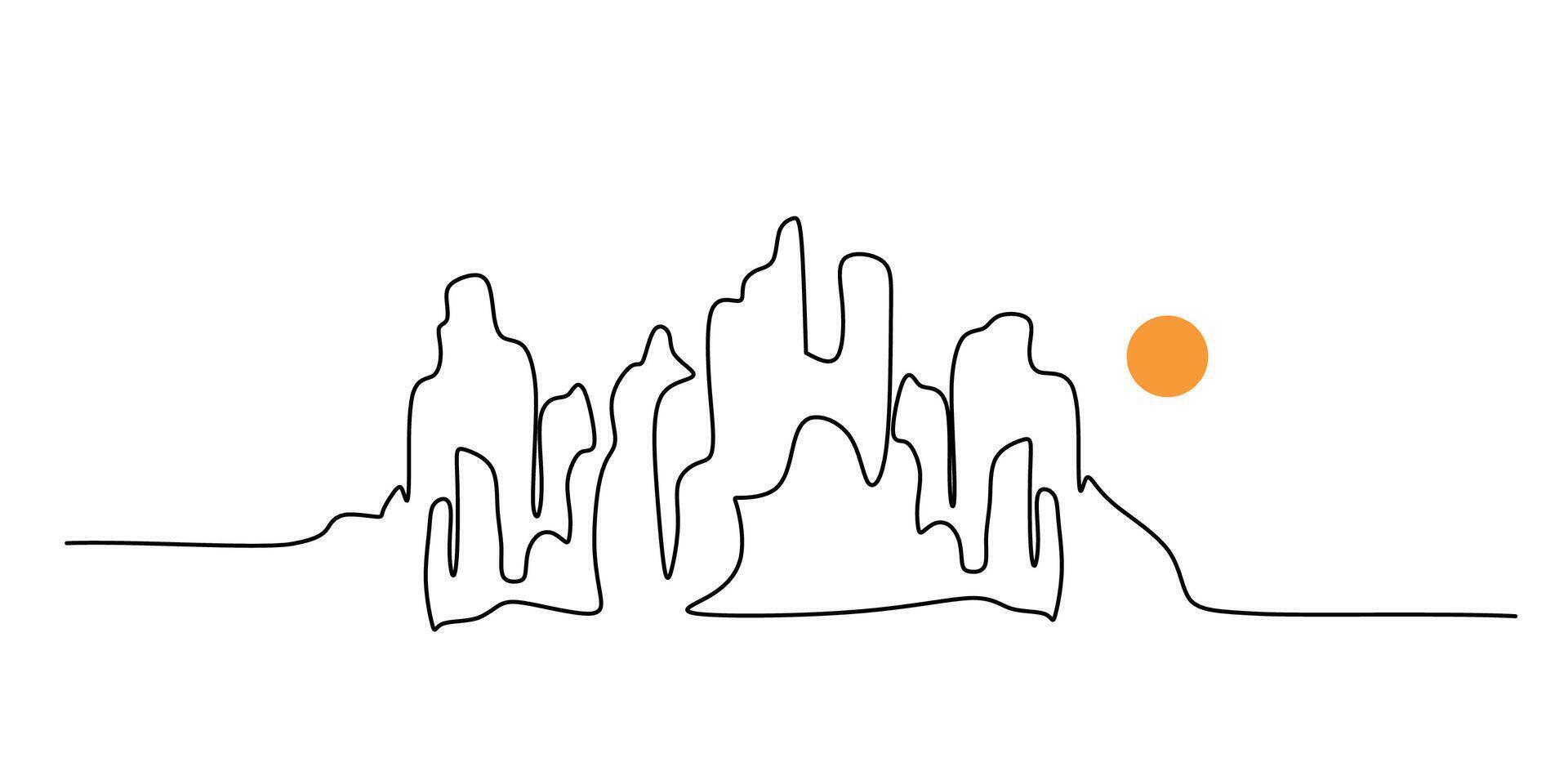 Canyon Sun Landscape One Line Drawing for Art Print vector