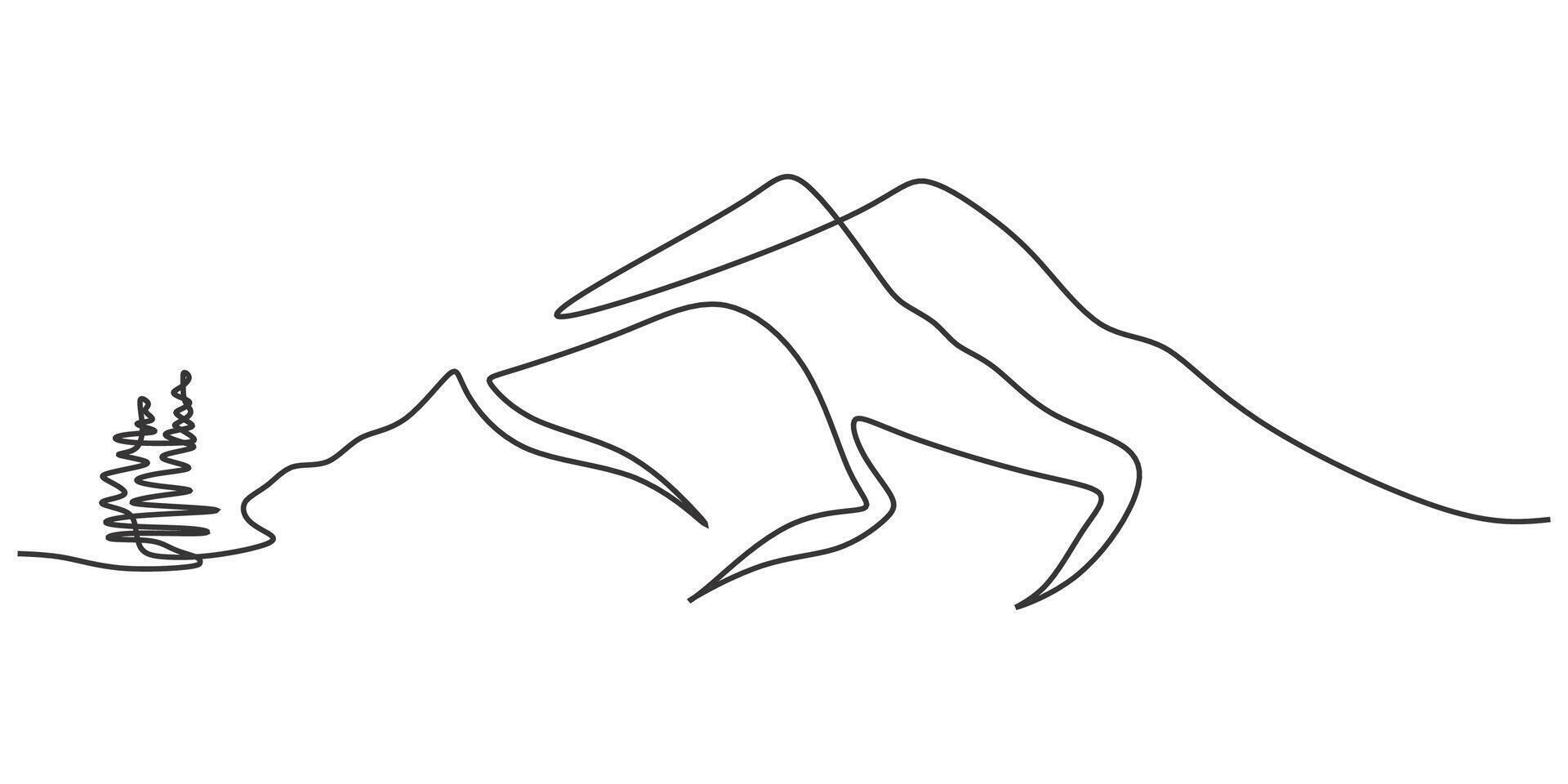 Mountain Landscape One Line Drawing for Adventure Travel Design vector