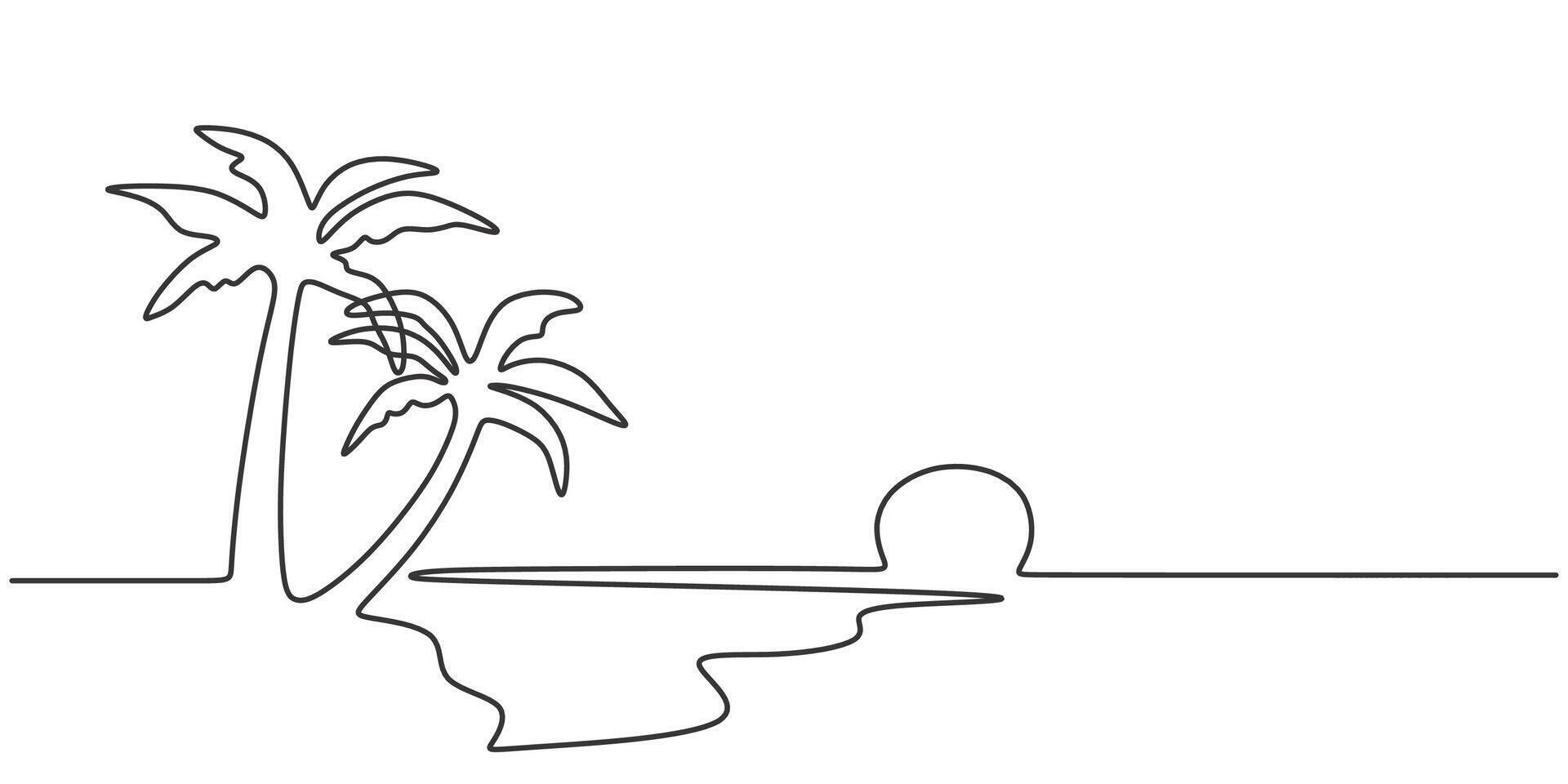 Beach Panorama with Coconut Tree One Line Drawing for Travel Art vector